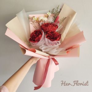 HER.FLORIST [PEONY] Triple Soap and Dried Flower Bouquet / Buket Bunga Sabun Peony dan Bunga Kering Hadiah Valentine
