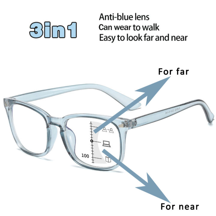 New 3 in1 Progressive Multifocal Reading Glasses Women Men AntiBlue