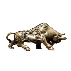 Nostalgics Brass Bullfighting Statue Metal Ox Lucky Wealth Miniature Figurine Key Chain Charm for Home and Office Decors
