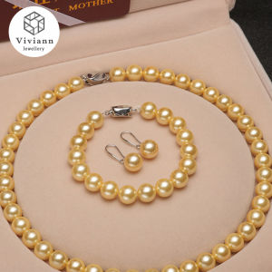 Viviann 10mm Shell Pearl Necklace Jewelry Set Baroque Pearl Necklace Bracelet Earring For Women Fine Wedding Gift Pearl Necklace Jewelry Set for Womens