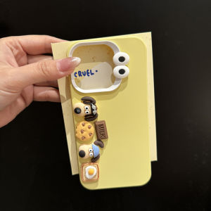 CrashStar 3D Cartoon Puppy Cookies Cream Yellow Silicone Shockproof Phone Case for iPhone 16 15 14 Pro Max Plus 13 12 11 Pro Max Cute Fashion Soft Phone Casing Creative Protective Cover With Woven Lanyard String Hot Sale