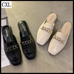 geyunya Brand Fashion Flat Slippers INS Style Gold Chain Inlay Mules Sandals For Women（Size 35-43）