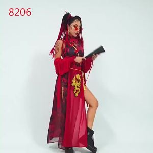 ชุดเทศกาลสีแดง เสื้อผ้าฮิปฮอปสำหรับผู้ใหญ่ ชุดเต้นโกโก้ ชุดการแสดงจีน สไตล์ผู้หญิง เสื้อผ้าการแสดงแจ๊ส