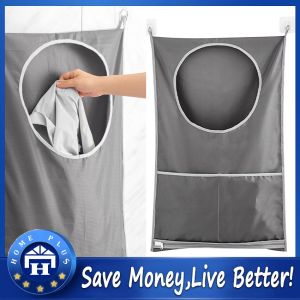 【Local Delivery】 Hanging Folding Laundry Bag Organizer for Bathroom Clothing Mesh Storage Bags Household Punch-Free Wall Basket Space Saving CYB-Mounted-Laundry-Bag