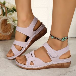 Free Shipping Summer New Thick-Soled Fish-Mouth Sandals For Women Plus-Size With A Single-Strap Design And Velcro Closure