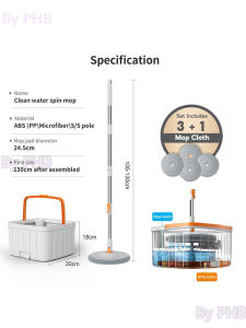 『PHB』4 Cloth Self Wash Spin Mop 2.0 Spinner Flat 360 Rotating Cleaner With Turbo Flushing Bucket