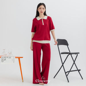 Clouwny Zippy Knit Set Setelan Wanita Lengan Pendek Fit to XXL