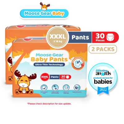Moose Gear Baby Pants Diaper 3XL 60pcs (2PACKS) Hypoallergenic Super Absorbent Double Leak Guard