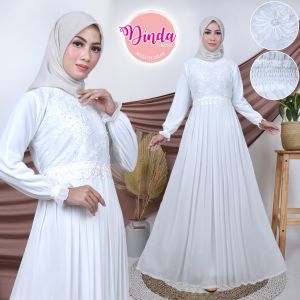 ELOK Hafizha Dress Putih Wanita Gamis Plisket Brukat Baju Muslim Wanita Busana Lebaran Umroh Terbaru DCM#1365