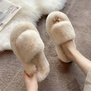 Free Shipping WomenS Fluffy Slippers For Summer Outdoor Wear New Autumn And Winter Styles Flat-Soled Lightweight And Non-Slip