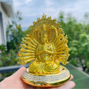 Tượng Quan Âm nghìn tay hai mặt đế đính đá cao cấp trang trí taplo xe hơi bàn làm việc