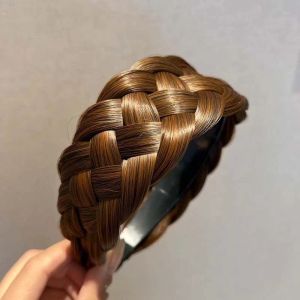 Korean Wide-brimmed Wig Braid Headband Fishbone Twist Hairband Headwear for Women Girls Headband Wig
