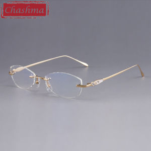 Chashma Designer Eyeglasses Diamond Female Rimless Titanium Glasses Frame Transparent Stone Lenses Women Prescription Spectacles