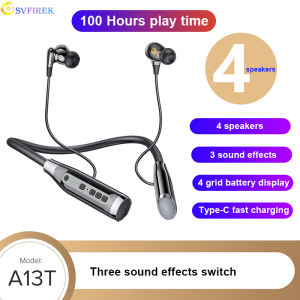 100 Hours Bluetooth Earphone Neck-Mounted Bluetooth5.0 Headphones 4 Speakers Earphones Sport Headset Wireless Earbuds Intelligent Noise Reduction Headphone with Magnetic Absorption Binaural 9D Stereo Sound Extra Bass IPX5 Sweat-proof Waterproof