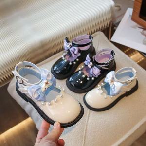 Kids Princess Shoes for Kids Girls Black Leather Kuromi Flats 2024new Kuromi Doll Shoes Size 26-35