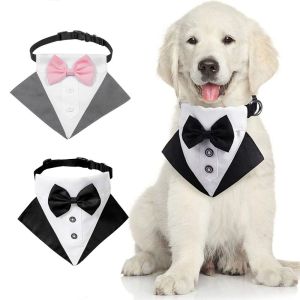 SHUSHABA Gentleman Scarf Wedding Formal Accessories Adjustable Bandana Collar Bowknot Costume for Puppy Dog Tuxedo Dog Bow Tie Pet Neck Tie