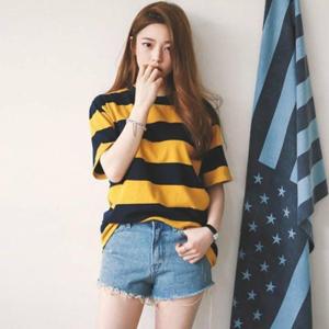 IELGY Summer new womens short-sleeved t-shirt female stripes student shirt