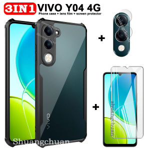 3in1 for VIVO Y04 Clear tempered glass tempered glass film Y04 4G case +camera lens film  Y04 Acrylic fall-proof phone case