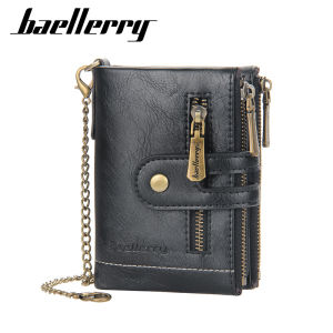 Baellerry Mens Short Wallet Double Zipper Coin Purse Multi-Card Slots Tri-fold Wallet
