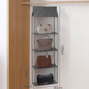 4 Layer Hanging Bag Organizer Closet Dust-Proof Closet Wardrobe Handbag Storage Tote Purse Organizer Foldable Organizer Washable Organizer Bag Detachable