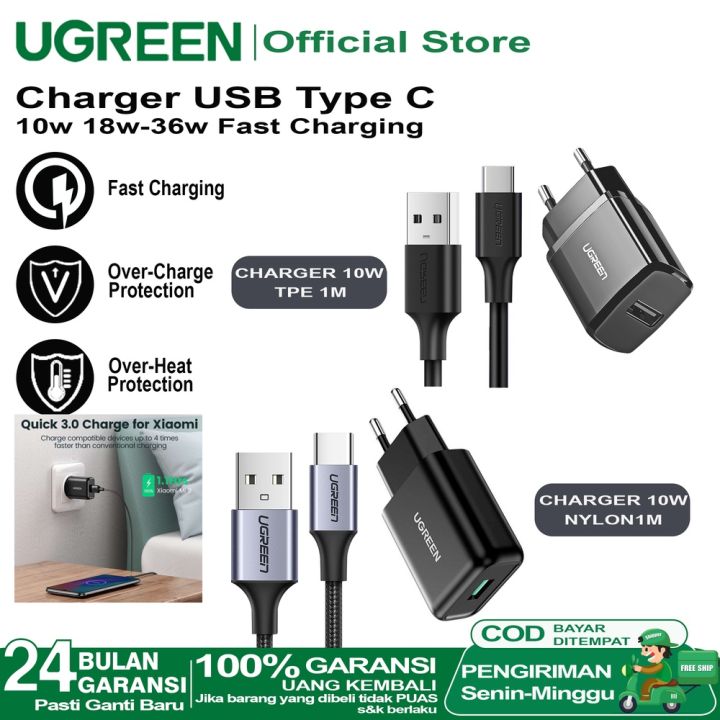UGREEN Charger USB Type C Pengisian Daya Cepat Support Samsung, Xiaomi, Oppo, Vivo Fast Charging 10W 18W