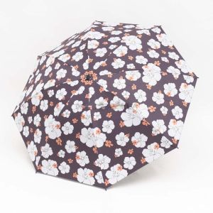 Payung Lipat 3 Motif Bunga Putih Mekar 692 Lapis Hitam Anti UV Seni Indah Cantik