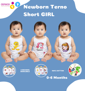 3 Pairs Terno Short for Girls Newborn/Infant Pure Cotton Clothing Set Non Faded Prints 0 to 6 Months