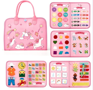 Busy Board for Toddlers Boys Girls Montessori Toys for 2 3 4 Year Old Busy Book Preschool Learning Activities with Alphabet Number Animal Travel Toys Birthday Gifts for Plane Car Motor Skills