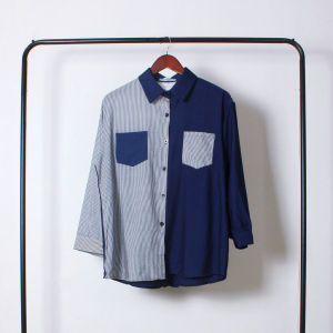 QUEENTIN Kemeja Casual Wanita 9028 Katun Silk Salur Lengan Panjang