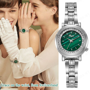 Fashionable Steel Strap Quartz Watch for Women with a Vintage-Inspired Green Dial