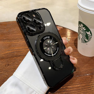 CrashStar Foldable Magnetic Magsafe Metal Stand Soft Plating Transparent Phone Case For iPhone 17 16 15 14 Pro Max Plus 16e 13 12 11 Pro Max XR Wireless Charging Phone Cover Luxury Phone Casing With Bracket Holder With Lens Films Protector