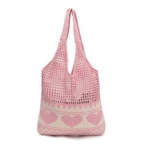 CRNGW ทำมือ กระเป๋าโครเชต์ โบฮีเมียน ความผ่อนคลาย กระเป๋าถัก สง่างาม กลวง กระเป๋าสะพายไหล่แบบถัก สาวๆ