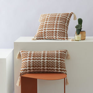 Double Color Woven Geometric Pattern Cushion Cover 30X50cm 45X45cm  Yellow Grey Brown Blue Cotton Tassel Handmade Throw Pillowcase For Lliving Room Home Decoration