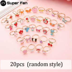 (Super Fan) แหวนปรับขนาดได้10/20/36ชิ้นของเล่นสำหรับเด็กผู้หญิงของเล่นสมมติแต่งหน้าการ์ตูนคริสตัลเครื่องประดับอัลลอยด์แหวนเคลือบสัตว์ของขวัญปีใหม่
