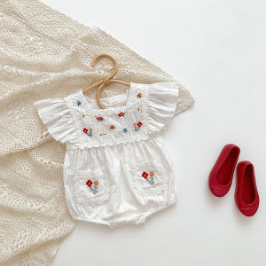 2025 Summer Newborn Baby Girls Clothing Romper Flare Sleeve Baby Bodysuit Embroidery One Piece Infant Clothing Jumpsuit