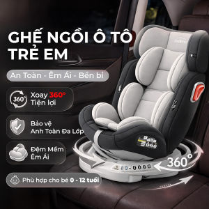 Ghế An Toàn Cho Trẻ Em QM-360A ISOFIX + Xoay 360° Thông Minh + Khoá An Toàn 5 Điểm Phiên Bản Hiện Đại Màu Xám Sang Trọng