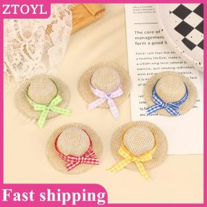 ZTOYL💝 2Pcs Miniature Straw Hat Mini Doll Straw Hats With Bow Hat Doll House Ornament Hand Weaved Dollhouse Accessories