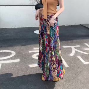 Colorful Bohemian Print Maxi Skirt Summer  Women High Waist Flowy A-Line Vacation Skirt