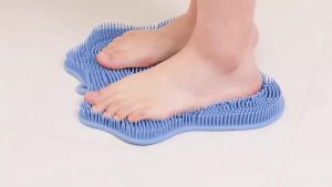 ozner Silicone Shower Foot Scrubber MatBack Washer Bath Wash Pad Exfoliating & Massage Wall Mounted Slip Strong Suction Cups for Use in Cleaner Men and Women (Blue)