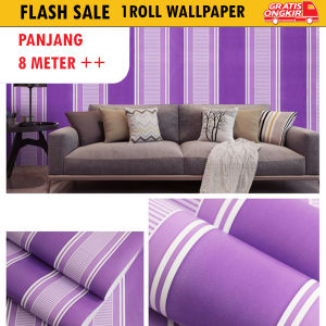 COD Wallpaper Stiker Dinding Motif Dan Karakter Premium Quality 45cm x 8 m Motif Salur Ungu GH127