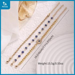 【PkYeG】 ชุดสร้อยข้อมือดวงตาสีฟ้าชั่วร้ายไก่งวงนำโชค3ชิ้นชุดสายรัดข้อมือโลหะแบบวางซ้อนได้สำหรับเครื่องประดับชายหญิงของขวัญสร้อยข้อมือตาชั่วร้าย