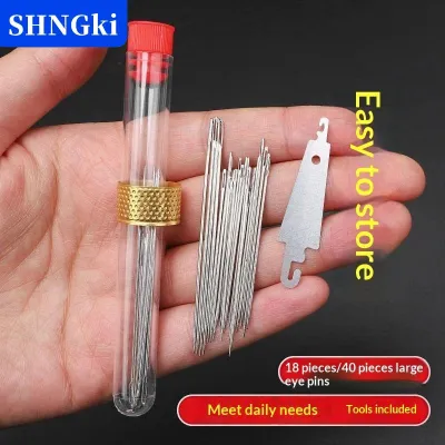[COD] SHNGki Bộ kim khâu mắt lớn bằng thép không gỉ kèm xỏ chỉ và ống đựng dành cho may vá tại nhà sửa chữa thêu thùa và các món đồ thủ công tự làm