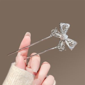 Jepit Rambut Sanggul Tusuk Konde Berukir Pita Logam U-Shape Ribbon Metal Carved Hair Pin TKUP001