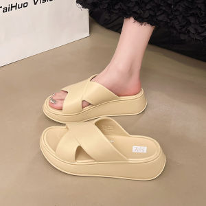 [Free Shipping] Thick-soled womens summer new fashion outdoor wedge sandals for home and bathroom waterproof and non-slip high-heeled slide sandals