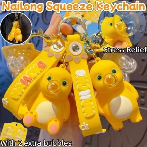 Nailong Blowing Bubble Keychain Milk Dragon PVC Squeeze Stress Relief Toy Cute Hanging Ornament