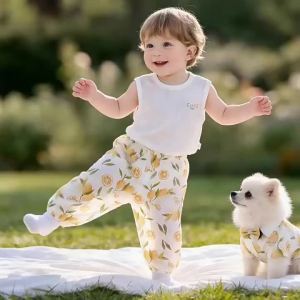 Babys Fresh Style Anti-Mosquito Pants   Pure Cotton a Small floral print pants   Lightweight soft and breathable pants for boys and girls