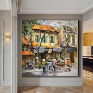 Tranh treo tường hà nội xưa trang trí decor quán nhà hàng kèm đinh