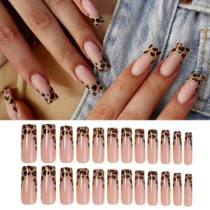 24 PCS in da báo móng tay giả với móng tay tập tin bọc hoàn toàn dính trên móng tay móng tay nhân tạo dài Quan Tài Báo Chí trên móng tay