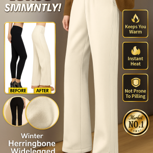 Womens Fleece-Lined Pants High Waisted Straight Leg Autumn Winter Warm Wool Blend Trousers Casual Comfortable Ladies Trousers