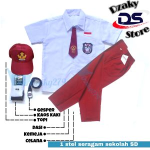 setelan seragam sekolah merah putih sd pendek panjang laki kelas 1-6 komplit